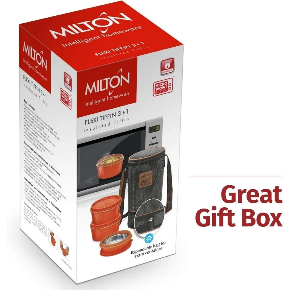 MILTON Bento Lunch Box Set 4, MICROWAVEABLE Stainless Steel Meal Prep Containers